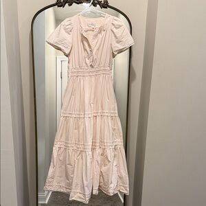 Anthropologie Pale Blush Tiered V-Neck Maxi Dress small